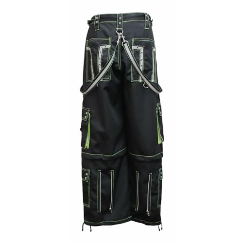 Men's Gothic Handmade Bondage Reflective Pant Pockets Punk Rock Trouser Pant Shorts (as1, Numeric, Numeric_34, Regular, Regular) Black/Green2