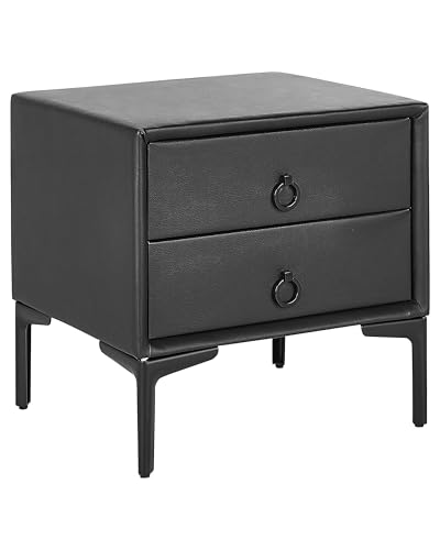 Beliani Table de Chevet en Cuir PU Noir avec 2 Tiroirs Pratiques Intégrés Ajout Idéal pour Chambre à Coucher au Style Moderne et Industriel