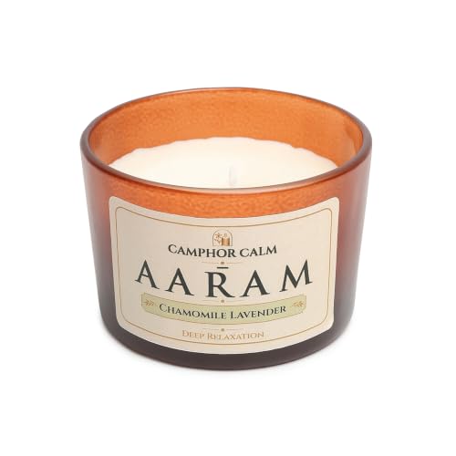 Image of Aaram | Camphor Infused Soy Wax Scented Candle | Chamomile & Lavender Fragrance | Premium Aromatherapy Candle | Home Fragrance