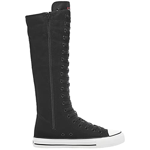 Image of ANUFER Women Fashion Canvas Dance Boots Knee High Bicycling Boots Girls Fancy School Shoes