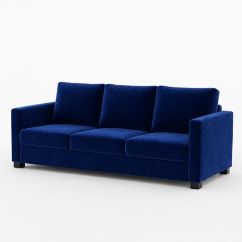 Image of FURNY Haster 3 Seater + 2 Seater Fabric Sofa Set with 1 Ottoman (Dark Blue) with Velvet Finish | Durable Comfort | Ideal for Living Room