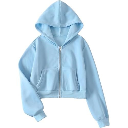 Sudaderas con Capucha de Moda para Mujer Manga Larga cordón Top Corto, Cuello Fleece, Bolsillo Lateral, Ligero y cálido/g