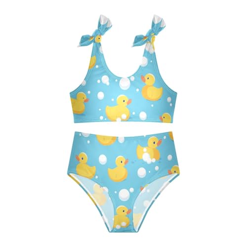 Rubber White Ducky Girl Two Piece Kids Bikini Set Scoop Neck Bathing Suit Swimming Suits Adjustable Shoulder Strap3