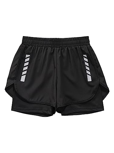 Hansber Kids Boys Girls 2 in 1 Running Athletic Workout Shorts Quick Dry Swim Trunks for Swimming Surfing Sports3
