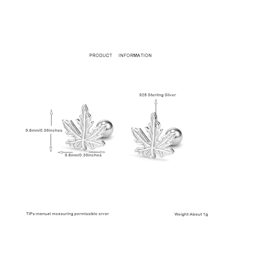 S925 Sterling Silver Maple Leaf Stud Earrings/Screw Back4