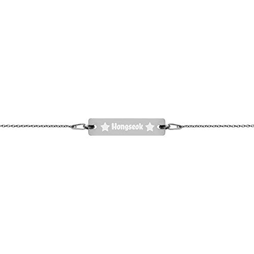 Very Designer Hongseok Stars Bracelet Sterling Silver Engraved Bar Pendant and 7" Chain in Black Rhodium Finish | Kpop Merchandise Jewelry for Universe Fan
