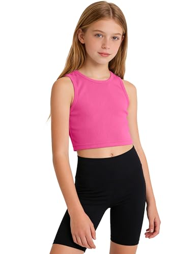 Image of Auranso Girls Tank Tops 2 Pack Ribbed Knit Sleeveless Crop Tops for Kids