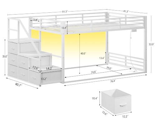 Image of Bunk Bed Twin Over Twin with Storage Stairs, Metal Bunk Beds for Kids