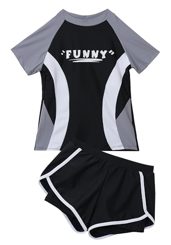 Image of SEAUR Girls Rash Guard Swimsuit Short Sleeve Swim Top and Shorts Kids 2 Piece Bathing Suit Sun Protection Beach Swimwear