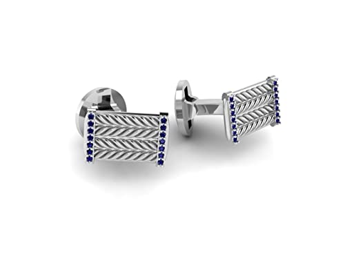 RATNAVALI ARTS Men’s 925 Sterling Silver Cufflinks with Round Gemstone