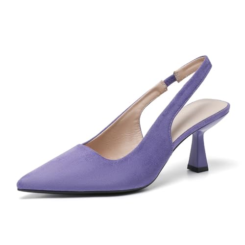 Women's Pointed Toe Closed Toe Slingback Suede Stiletto Pumps Elegant Slip-On Elastic Band Wedding Work Dress Shoes