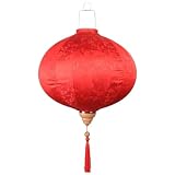 Pink Palm Farol de seda vietnamita oriental chino redondo jacquard con borla para boda, fiesta, decoración colgante celebración (Rojo, 14 pulgadas)