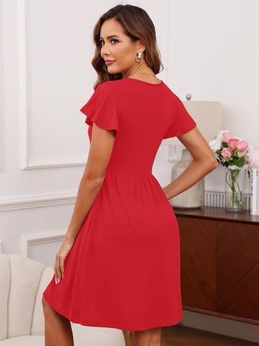Image of Heymoments Women's Ruffle Sleeve V Neck Swing Sundress Summer Casual A-Line Midi Dress with Pockets S-2XL