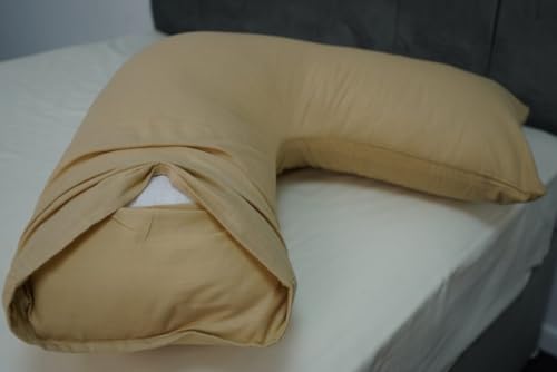 Pack of 2 Plain Poly-Cotton Back & Neck Support V Shaped Pillowcase Orthopaedic/Pregnancy/Nursing Pillow Case Pair- Available in 25 Colours 74 x 34cm (Beige) - Image 3