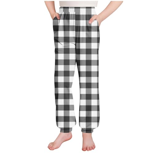 Girls Boys Plaid Casual Sweatpants Kids Elastic Waist Joggers Loose Athletic Track Pants with Pockets for 3-15 Years4