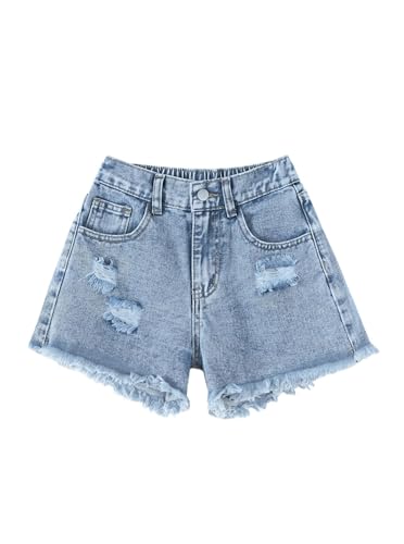 Ecolala Girls Ripped Jean Shorts Cute Summer Distressed Straight Leg Demin Shorts Light Blue B 7-8 Years