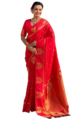 Image of SGF11 Women's Kanjivaram Pure Soft Silk Saree With Unstitched Blouse Piece