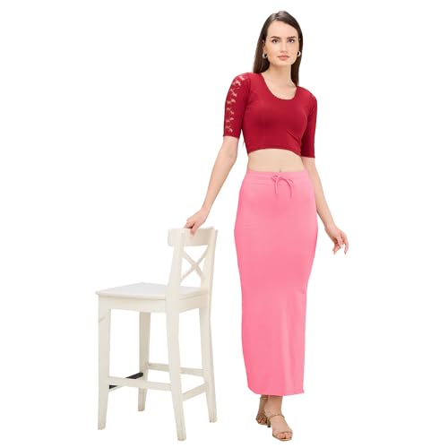 Image of DESI GIRL Cotton Lycra Stretchable Saree Shapewear Petticoat with Drawstring for Women | Fishcut Saree Petticoat with Side Slit for Easy Movement | Saree Shaper | Long inskirt