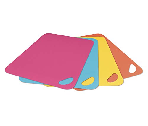 Image of Dexas Heavy Duty Cutting Board Grippmat, Flexible Cutting Boards for Kitchen, Set of 4, Non Slip Plastic Board Cutting Mat 11.5 by 14 inches, Bright Blue, Yellow, Orange and Pink Set Kitchen Gadgets