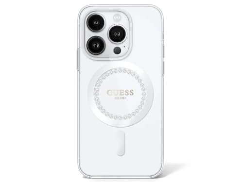 CG MOBILE Guess Magsafe IML Coque Rigide avec Strass pour iPhone 16 Pro Blanc