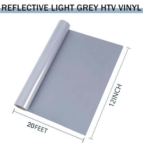 Image of HTVVETUR Glow in The Dark HTV Heat Transfer Vinyl Roll 12 Inch by 20 Feet Iron on DIY for T-Shirt PU Stretch Elastic HTV Vinyl (Reflective Light Grey, 20FT)