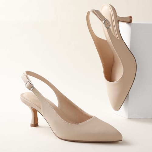 Image of Ankis Women's Slingback Kitten Heels Closed Pointed Toe 2.5in Dress Pumps