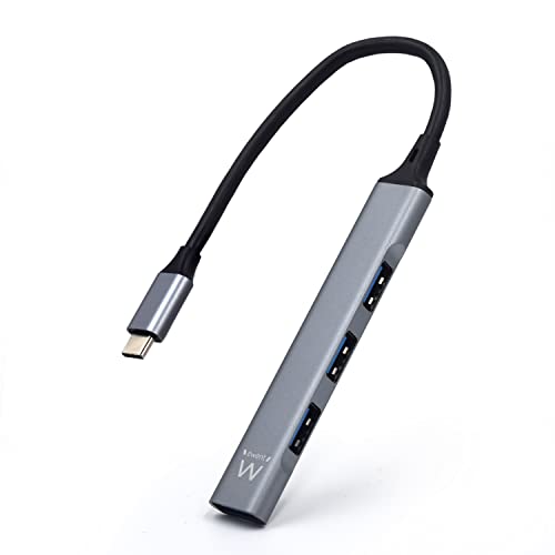 Ewent EW1145 USB C Hub, 4 Port Ultra Slim Data Hub with 3 USB A 2.0 Ports, 1 USB A 3.2 Port