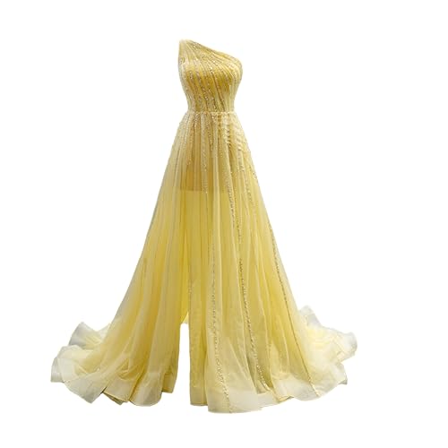 ワンピース yilon Luxury balloon dress LYKYCYFG One Shoulder Yellow Evening Dress Beads Prom Dress