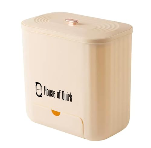 Image of House of Quirk Plastic Hanging Kitchen Trash Can With Lid, Open Lid Design, Kitchen Trash Can, Kitchen Cabinet Door Hanging Wall Storage Bucket (Beige)