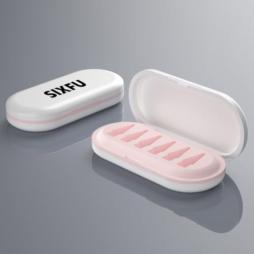 Image of SIXFU Portable Storage Box Case for Apple Pencil Tips, Apple Pencil Pro / 2nd Generation / 1st Generation /USB-C Tips Case.(6 Tip Slot,White+Pink)
