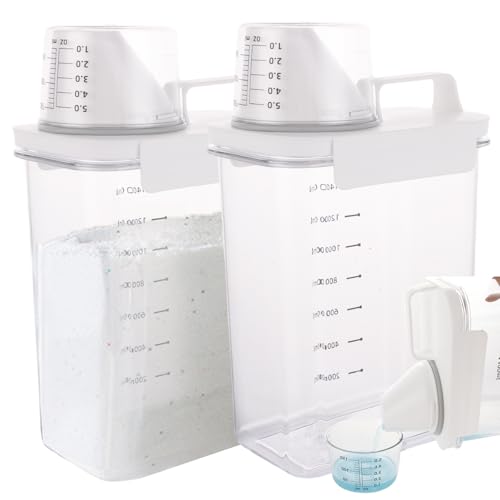 DAJAVE 2 Pcs Washing Powder Storage 1800ml Laundry Detergent Storage, Plastic Laundry Powder Storages Containers Laundrys Detergent Dispenser for Fabric Softener, Scent Booster, Washing Powders