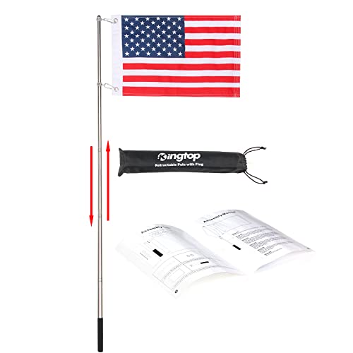 KINGTOP Telescopic Flagpole with American Flag - 12x18 USA Flag for Golf Carts, Boats, Biking | Includes Storage Bag, Durable 48
