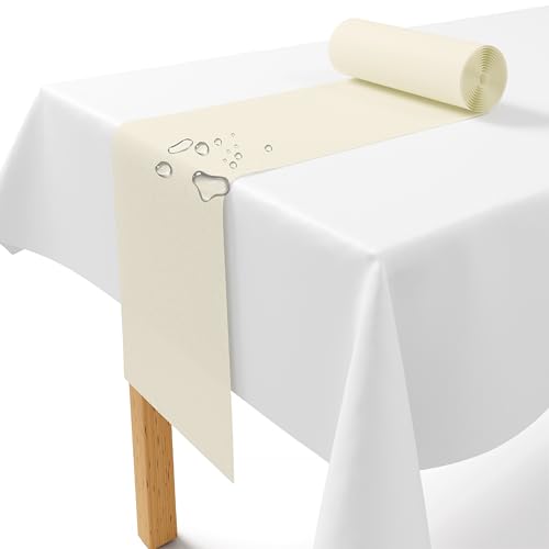Chemin de table en non-tissé Creme [30 cm x 25 m] - Chemin de table jetable élégant pour décoration de table pour mariage, communion, baptême,...