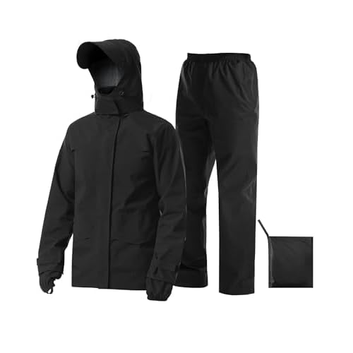 iCreek Rain Suit Waterproof Jacket with Pants 2 Pieces Breathable Lightweight Packable Raincoat with Hooded Rain Gear Unisex