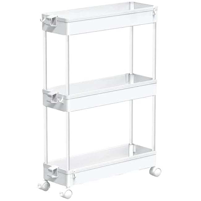 ´¢Îï³µ Ultra-Thin 3-Tier Rolling Storage Cart - Adjustable Slim Mobile Organizer with Wheels, Space-Saving Utility Cart for Kitchen, Bathroom, Bedroom, Easy Assembly, Stable Design(Color17)-tMDOo0R8