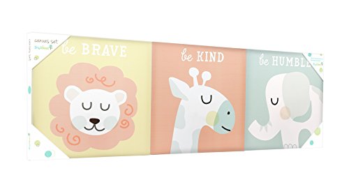 Tiny Ideas Pastel Animal Canvas Artwork - Postive Affirmations, Gender Neutral Nursery Wall Décor, Gift For New And Expecting Parents, Set of 3