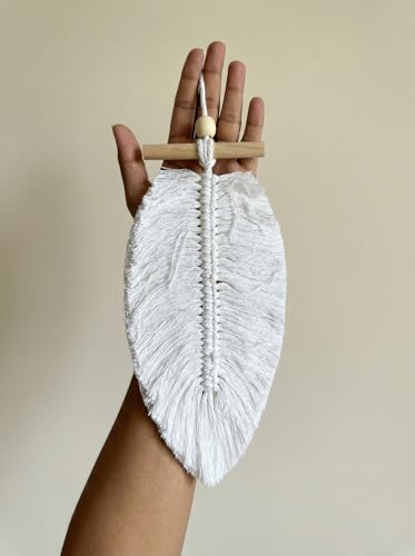 Image of JH Gallery Handmade Macrame Leaf Wall Decor, All Natural Boho Cotton Hanging with Fabric Loop, Boho Chic Accent for Bedroom, Office, Living Room and Home Decor (Pack of 2)