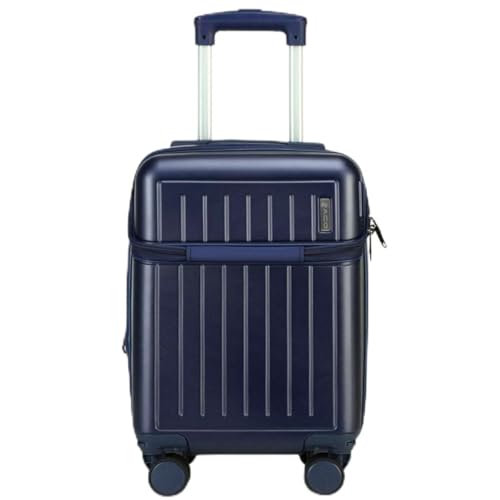 Mala de Viagem de Bordo 8Kg Zíper EXPANSÍVEL Padrão ANAC Rígida Rodas duplas 360° Porta Copo Cadeado AntiFurto Resistente Espaçosa Entrada USB (Azul-marinho)