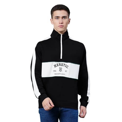 Image of Red Tape Cotton Half Zip Mock Neck Sweatshirt For Men | Cut & Sew | Everyday Comfort