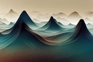 Imagen compuesta de aluminio, 50 x 30 cm: paisaje montañoso surrealista con picos azules y marrones y cielo aguamarina. Resumen moderno mínimo(192678152)