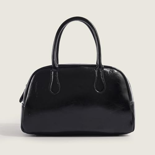 Bowling Bag Purse PU Leather Bowler Bags Top Handle Structured Shoulder Handbag Elegant Classic Purses for Daily Use4