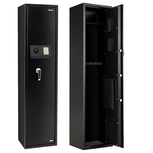 HOMFME 5 Gun Cabinet, Security Lockable Shotgun Rifle Safe Box with Digital Keypad, Emergency Keys, Alarm System, Electronic Pistols Shotgun Safe Cabinets for Home Office (without Fingerprint Opening)