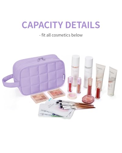Image of Narwey Quilted Makeup Bag Puffy Make up Bag Cosmetic Bag Organizer, Puffer Travel Toiletry Bag for Traveling Women Girl, Travel Bag for Toiletries, Skincare Medicine Bags (Purple)