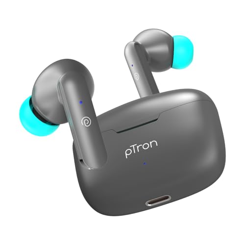 Image of pTron Basspods P81 in-Ear Wireless Earbuds, Pristine Sound, 32Hrs Playtime, Clear Calls TWS Earbuds, Bluetooth V5.1 Headphone, Type-C Fast Charging, Voice Assist & IPX4 Water Resistant (Grey)