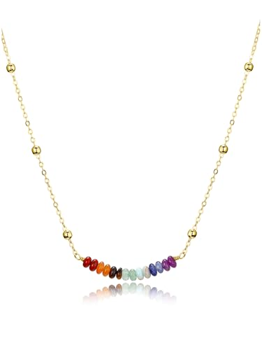 Top Plaza 7 Chakra Crystal Necklace for Women Tiny Natural Gemstone Beads Necklace 14K Gold Plated Healing Stone Necklace Yoga Meditation Jewelry Birthday Gifts