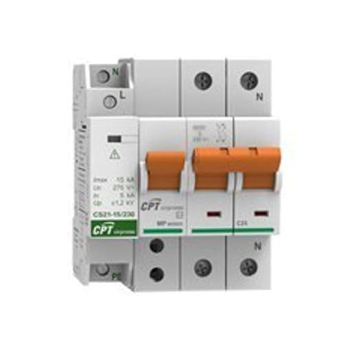 Conjunto Protector de sobretensiones permanentes, IGA 40A monofásico y Protector de sobretensiones transitorias, 15kA 1P (1+N), 10,5 x 6,5 x 8,5 centímetros, Color Blanco (Referencia: 77706397C)