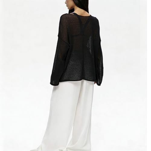 Image of Sweters for Women, Womens Sweater, O-Neck Solid Color See Through Pullover Jumper Shirt Beach