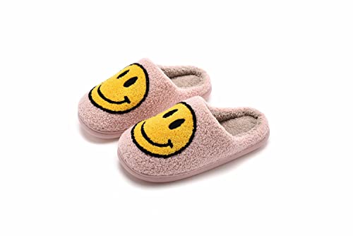 NEVEROLD Fun Happy Face Smile Emoticon Fluffy Sherpa Slip On House Slippers for Women and Men