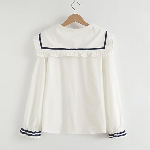 Japanese Long Sleeve Blouses Teens Sailor Collar Button Up Shirt School Uniform Dressy Casual Cute Cardigan Tops3