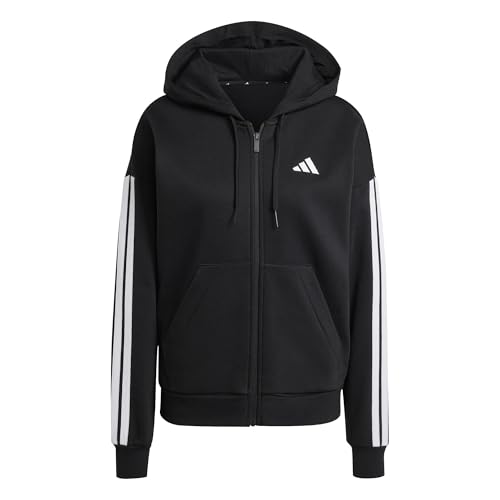 adidas Mujer Essentials 3-Stripes Full-Zip Fleece Hoodie, Black, S